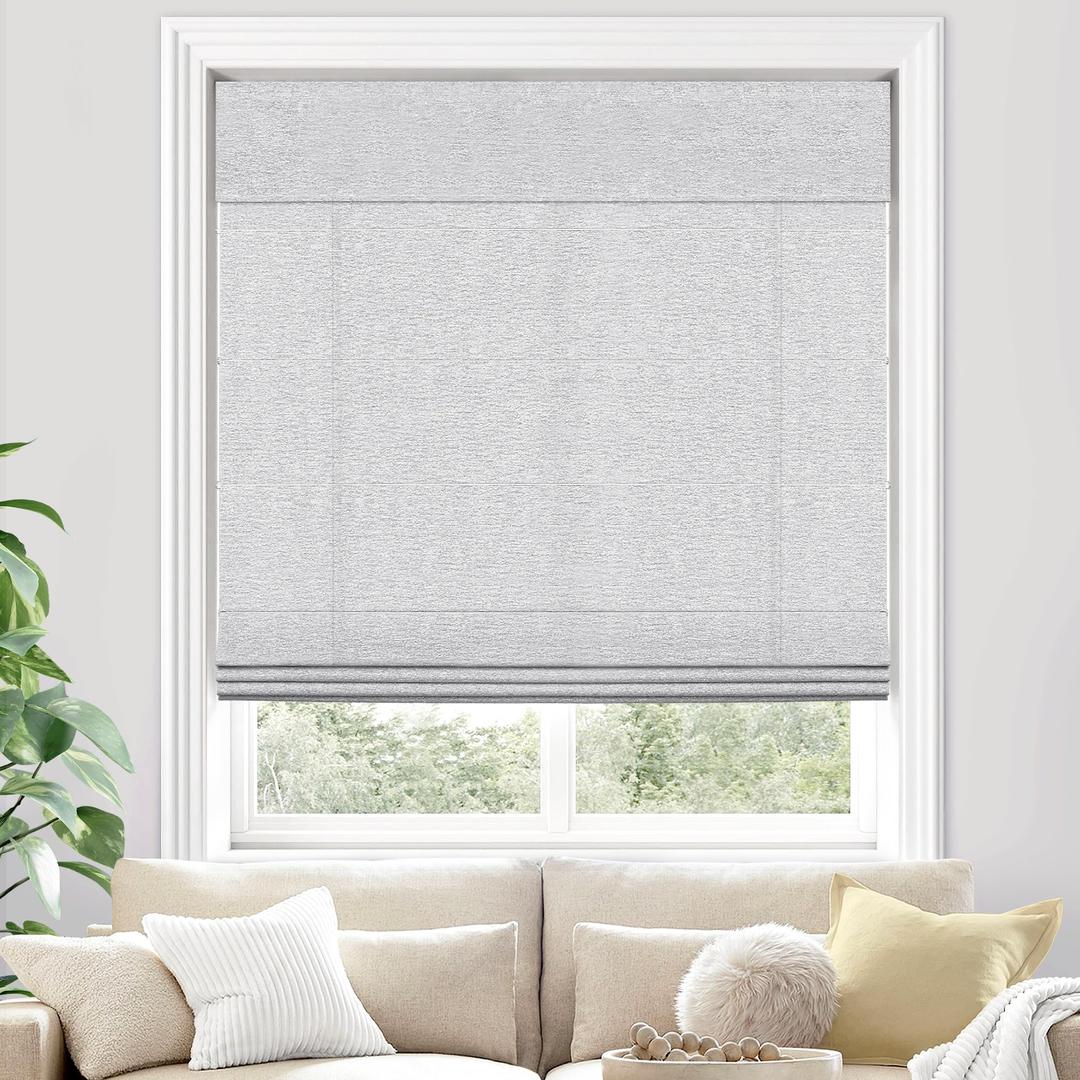 UNISHADES Light Filtering Cordless Roman Shades for Indoor Windows & French Doors, 43 3/4" W 60" H - Light Filtering - Light Grey