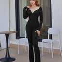 Women's Sexy Long Sleeve Bodycon Jumpsuit Tight Wide Leg Full Length Romper (Black)
