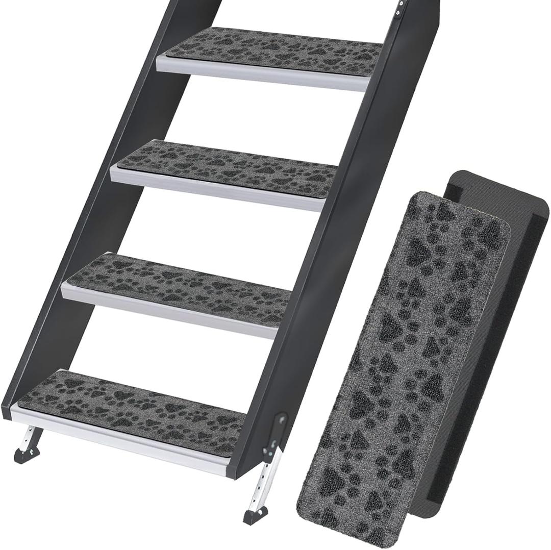 RUNROLE RV Step Covers 4 Pack Embossed Camper Stair Rugs Non Slip Carpet for Mobile Home - 24x7.5 Inches, Paws Patterns