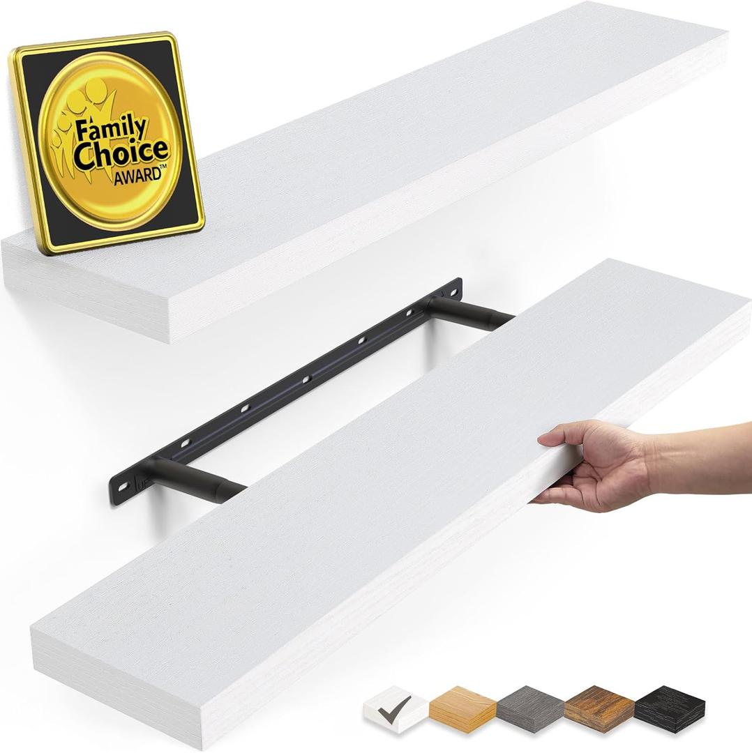BAYKA Floating Shelves Set of 2, 22.5" Rustic Wood Wall Mounted Shelves for Bathroom, Bedroom, Living Room, Kitchen & Office, Hanging Display Shelf with 22 lbs Capacity (White) (C. White - Modern Minimalist Style) BAYKA Floating Shelves Set of 2, 22.5" Rustic Wood Wall Mounted Shelves for Bathroom, Bedroom, Living Room, Kitchen & Office, Hanging Display Shelf with 22 lbs Capacity (White) (C. White - Modern Minimalist Style)
