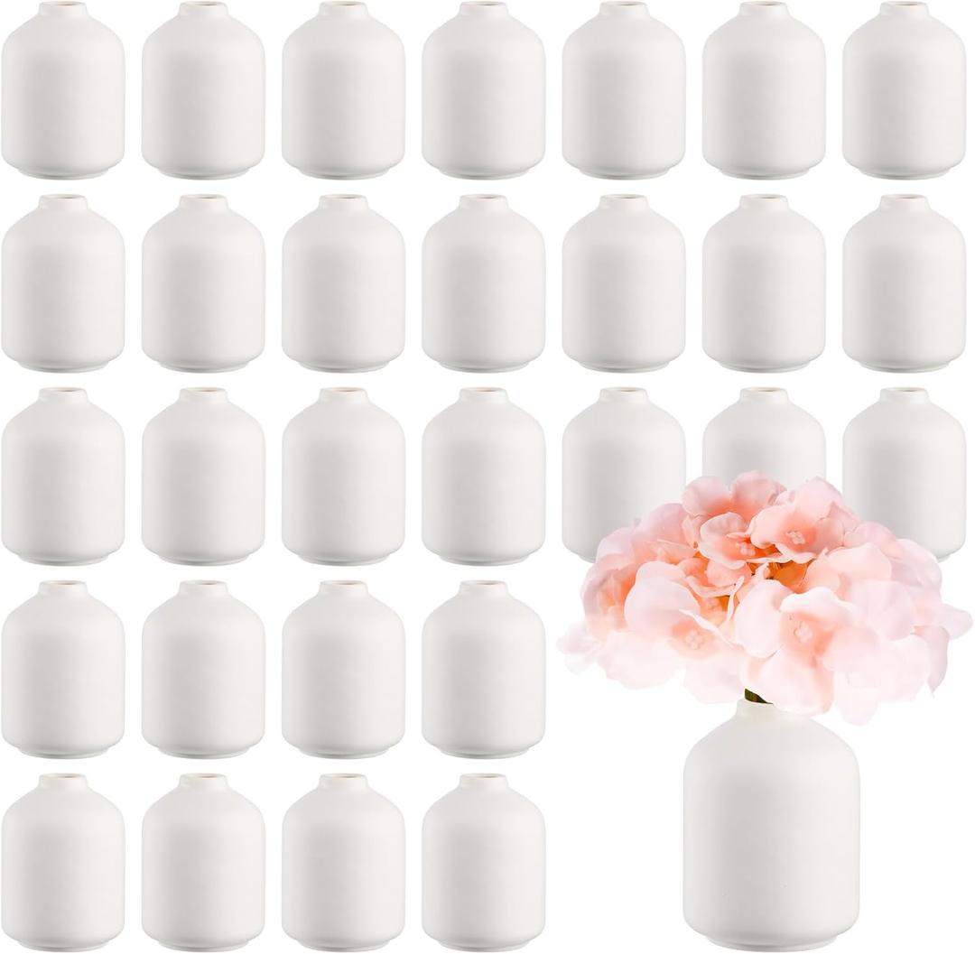 Tioncy 30 Set 3.9"*2.76" White Ceramic Bud Vases Bulk Valentine's Day Decoration Boho Wedding Centerpieces White Ceramic Vases for Dry Flowers Pampas Grass Home DIY Wedding Table Decor (Stylish)