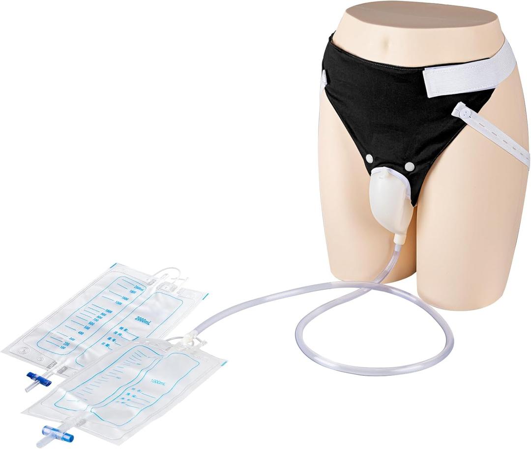 Wearable Urinal Bag with Reusable Silicone Urine Catheter Bag (2000ml & 1000ml), Portable External Urine Collector Bag for Elderly Men Black
