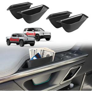 BestEvMod 4PCS Front & Rear Door Side Storage Organizer fit for Rivian R1T/R1S 2025 2026 Gen2 Interior Accessories Inner Door Handle Storage Box Insert Tray ABS Material Anti-Scratch (Drop-in)