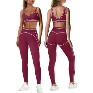 Nirovien Womens 2 Piece Workout Sets Athletic Yoga Sets Pilates Gym Outfits Butt Lifting Leggings and Sports Bra (X-Small, Purple Red)