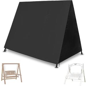 Outdoor Swing Cover,Porch Swing Covers,84"x63''x15'',A Frame Chair Waterproof Replacement Hammock Canopy Cushion UV Resistant Protective Removable Furniture Sets,for Garden Patio Swing 3 Seater,Black