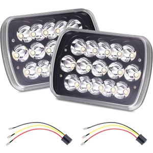 H6054 Led Headlights, Compatible with Chevy Express Cargo Van 1500 2500 3500 Truck Nissan Pickup Hardbody 240SX D21 NX Ford E250 E350 Jeep XJ YJ Black Pair 5X7 7X6 Inch Led Headlight Hi/Lo Sealed Beam