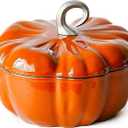 Pumpkin Cocotte,Pumpkin Dutch Oven Pot with Lid, Enamel Cast Iron Cooking Pot,Non Stick Pumpkin Pot, Stew Pot Soup Pot, Serves 3-5,Halloween Thanksgiving Decor Pot Gift (3.9 Quart, Orange)