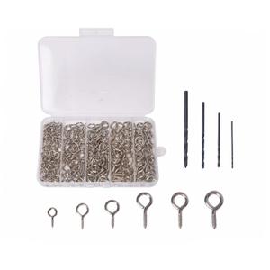 Mariyandh 260PCS Silver Eye Hooks Screw Metal 0.67 inches-1.1 inches Hook and Eye Small Eyelet Screws(0#-5#,260PCS)+4pcs Drill Bit(1.0,1.5,2,2.5)