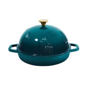 Bread Oven Cast Iron Bread Dutch Oven with Cloche Lid for Bread Baking Darkcyan Enameled Cast Iron Bread Oven with Dome Lid for Sourdough, 9.8 Inches