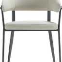 Manhattan Comfort Belle Modern Dining Chair with Textured Faux Leather Upholstery, Curved Backrest & Metal Frame, Accent Kitchen Dining Room Furniture, No Assembly Required, Set of 1, Oatmeal