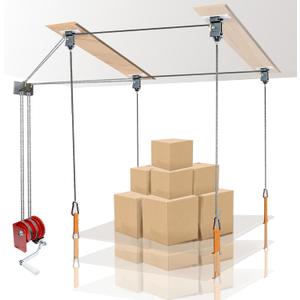 Overhead Garage Storage Lift, Safe Anti-Drop Overhead Garage Storage Pulley Lift System, Adjustable Organization System, 300lbs Load Capacity, Ceiling Storage Mounted Not Include Racks