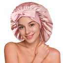 YFONG 100% 22 Momme Mulberry Silk Bonnet for Sleeping Women, Larger Double Layer Silk Hair Wrap for Curly Short Long Hair, Non-Slip Sleep Cap Turban with Elastic Tie Band for Hair Care, Pink
