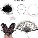 Fumwase 5Pcs Tea Party Accessories Set for Women Afternoon Tea Accessories Kit Gloves Hats Necklace Fan Bracelet (Black)