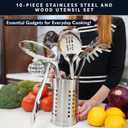 Home Hero Stainless Steel Kitchen Utensils Set - Wood Handle Nonstick Stainless Steel Cooking Utensils Set - Heat Resistant Kitchen Essentials & Metal Kitchen Gadgets (Silver & Wood)