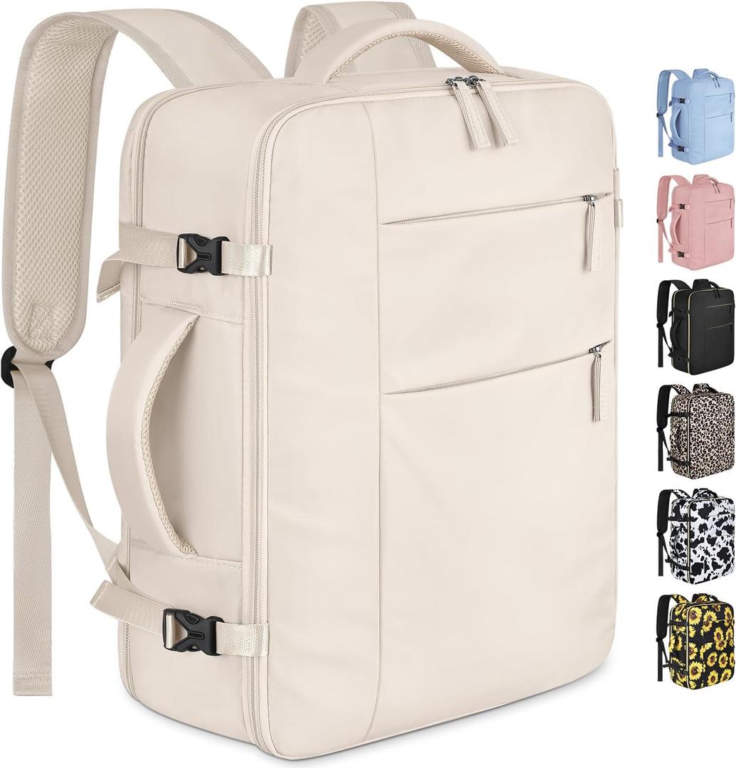 Capolo Travel Backpack for Women Men Waterproof Laptop Backpack Airlines Approved Carry On Backpack Bag Computer Bookbag for Business, Work, Traveling Fits 15.6 Inch Laptop(Beige)