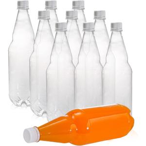 Hiceeden 10 Pcs 33 oz Plastic Soda Bottles with Caps, 1L Disposable Long Neck Wine Bottles with Lid, Reusable Empty Plastic Bottle for Beverage, Liquor, Beer, Milk, Juices, Smoothies