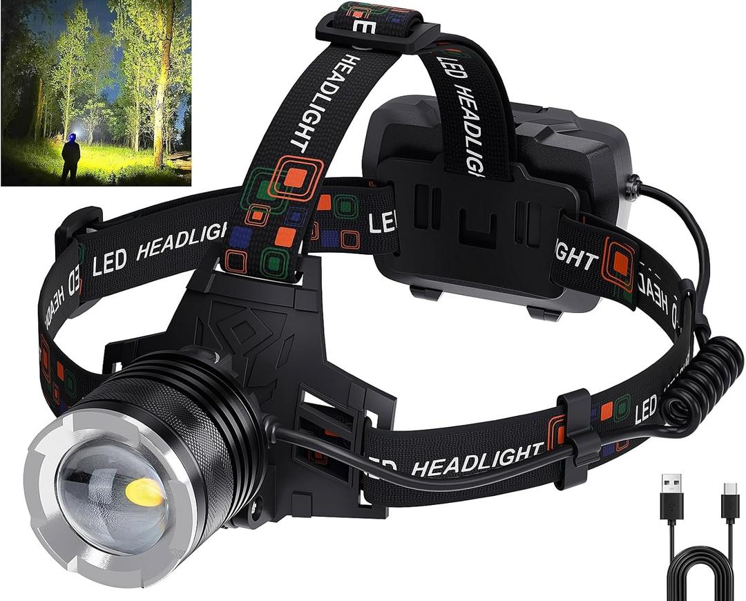 LED Rechargeable Headlamp, 99,000 Lumens Head Lamps (Include attery) Super Bright Long Distance Headlamps with 5 Mode Waterproof, 90 Adjustable Head Lights for Forehead Adults Outdoor Camping