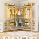 ULIFHOME M6 Clothes Rack for Wall Mounted, Heavy Duty Closet Wardrobe System with 8 Shelves and 4 Hanger Rods, 68.5" W x 11.8" D x 86.6" H Clothing Storage Organizer for Holding 1064lbs, Gold