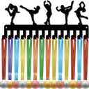 CREATCABIN Figure Skating Medals Holders Medal Display Hanger Small Rack Organizer Metal Ribbon Shelf Stand Frame Decor Wall Mounted Hanging with 14 Hooks for Athlete Sporter Black 11.4 x 5Inch