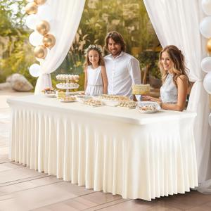 PARTISKY Ivory Spandex Tablecloth for 6ft Rectangle Tables, Stretchable Table Cover Skirt for Folding Tables Weddings Parties Banquets Events Trade Shows and Dessert Table (72" x 30" (Rectangular))