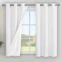 YoungsTex Linen 100% Blackout Curtains 54 Inch Length for Bedroom, Thermal Insulated Drapes with Grommet Room Darkening for Short Window, White, 2 Panels, 42 X 54 Inch