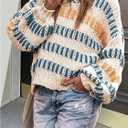 Verdusa Women's Oversized Striped Sweater Colorful Chunky Sweaters Streetwear Knit Pullover Tops (Beige, S)