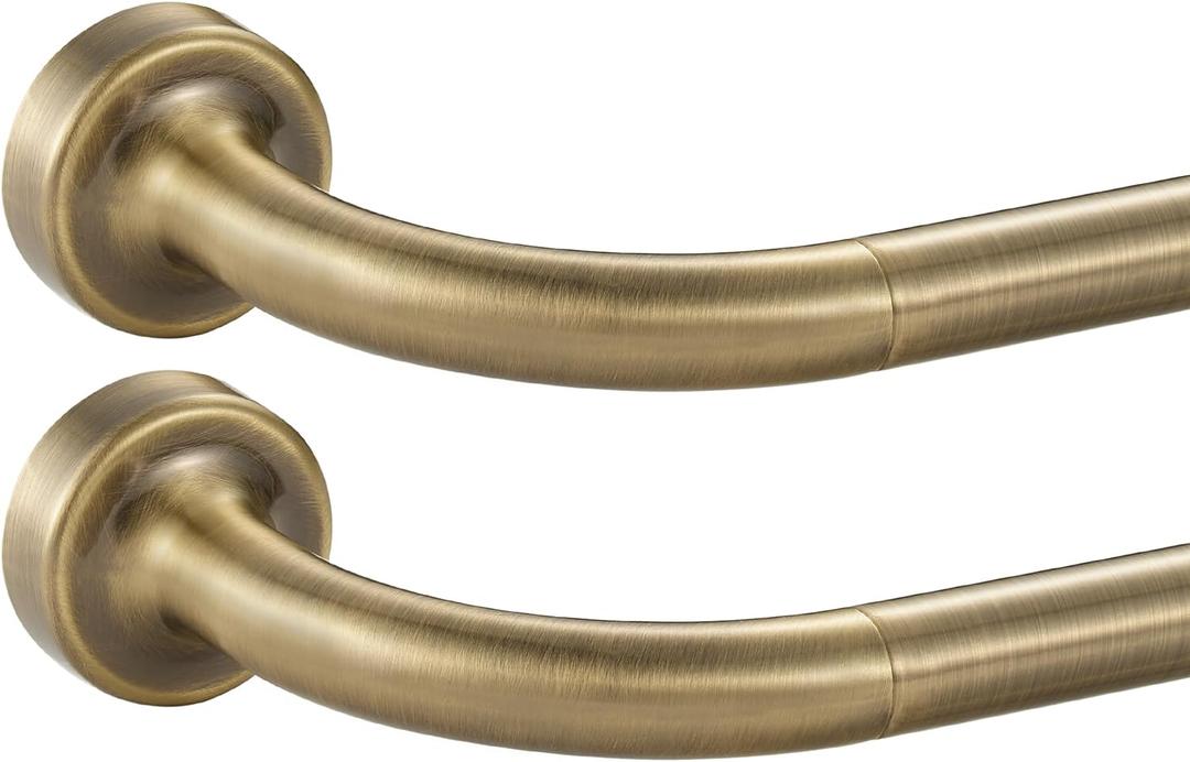 2 Pack Antique Bronze Disc Curtain Rods, 28-48 Inches Window Curtain Rod,Adjustable Room Darkening Drapery Rod with Aluminum Finials and Brackets,Wrap Around Design