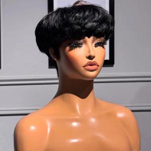Pink Planet Pixie Cut Wig Human Hair Bowl Cut Pixie Wigs Human Hair for Black Women Glueless Wig Short Human Hair Wigs with Bangs Short Straight Full Machine Made Layered for Daily Use 0501-1B