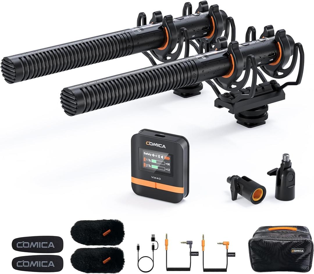 COMICA VM40 Dual-Channel Shotgun Microphone with 48kHz/32-bit Float Recording, Wireless Camera Microphone with 32G onboard Recording, External Directional Microphone Compatible with Canon, Nikon