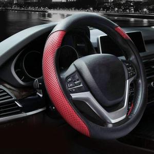 Valleycomfy Steering Wheel Cover with Microfiber Leather for Car Truck SUV 15 inch (Red) (Medium(Standard) Size[14.5"-15"], Z-Red)