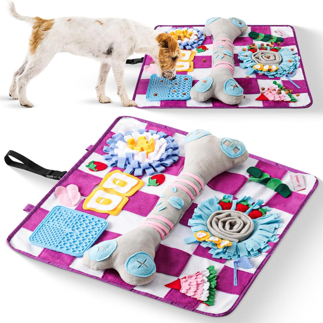 Soft Snuffle Mat for Dogs Large Breed & Lick Pad, Keeps Pets Busy, Comfortable Sniff & Enrichment Mat to Lay On, Puzzle Toy with Lots of Games, Anti-Slip & Washable, Slows Down Feeding (Purple)