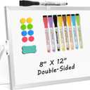 Dry Erase Magnetic White Board, 8" x 12" Double-Sided Desktop Whiteboard with Stand, Portable Small Whiteboard Set for Drawing, Office, Home