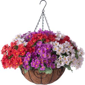 Artificial Fake Hanging Plants Flowers Basket for Spring Outdoor Decoration