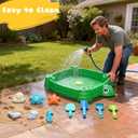 Turtle Sandbox with Lid and Adjustable Umbrella, Large Square Sand Box with 6 Molds & 4 Shovels, Outdoor Beach Toys for Toddlers Ages 3+