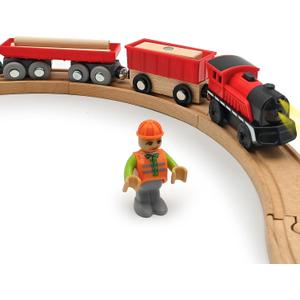 Battery Operated Cargo Train for Wooden Train Track Set Toys for Toddlers 3 4 5 Year Old Boys Kids Magnetic Couplings Construction site Fram Harbor Vehicle (Without Battery)