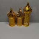 Set of 3 Ramadan Lanterns Eid Decorations 14" 13" 11" LED Large Candle Gold Lantern Metal Moroccan Lanterns with Lights Ramadan Decor for Table, Wall, Patio, Porch, Indoor Outdoor