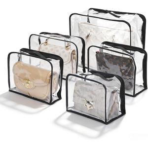 5 Pack Clear Dust Bags for Handbags, 5-Sizes Hanging Purse Storage Organizer, Purse Protector Dust Cover Bag with Zipper and Handle for Closet Organization