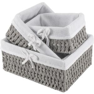 SHEUTSAN 3 PCS 3 Sizes Gray Woven Storage Basket with Removable Liner, Decorative Paper Rope Woven Storage Bin for Organizing and Storing