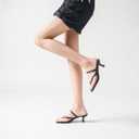 Women's Kitten Heels Sandals Flip Flops Low Heels Slip On Slides 1.8-2 Inch Heeled Square Open Toe Sandals for Women (Black)