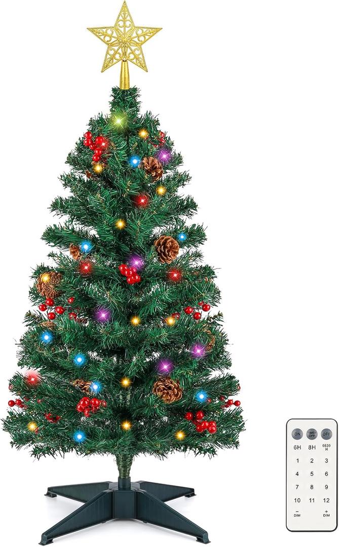 3FT Artificial Christmas Tree with Lights - 12 Lighting Modes, Timer&Ornaments, Mini Fake Xmas Tree for Tabletop, Home, Office, Christmas Decoration Tree Decor (Green 4)
