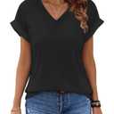 Bliwov Womens Summer Tops V Neck Lace Short Sleeve T Shirts Dressy Casual Business Outfits 2026 Spring Fashion Tee Clothes, XL