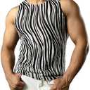 JOGAL Men's Mesh Fitted Sleeveless Muscle Tank Top (XL,Black and White)