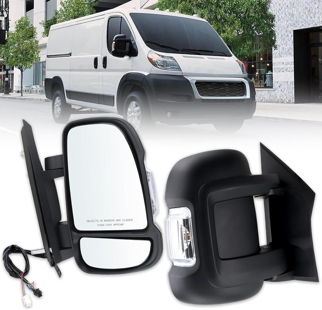 Right Passenger Side Door Mirror Compatible With 2014-2026 Ram Promaster 1500 2500 3500 With Power Glass Power Folding Turn signal Heated Black Replace#CH1321432 5VF00JXWAG(8+2Pins)