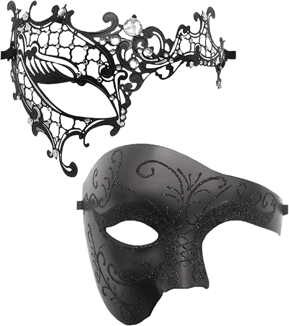 OIDEA Masquerade Mask for Couple - Roman Greek Venetian Mask Halloween Prom Party Costume Ball Mardi Gras Mask for Women Men (2pcs - Black Half)