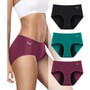 Period Underwear For Women Heavy Flow, Leakproof Panties High Waisted Cotton Postpartum Teens Hipster Briefs 3 Pack (XX-Large, Mid Rise-black Red Green)