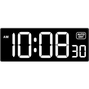 Soobest LED Digital Wall Clock with Seconds, Electric Clock Plug Auto DST Dimmer LED Large Display 10 Inches (White)