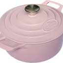 La Cuisine Enameled Cast Iron Dutch Oven Casserole Dish Pot with Lid, 3.7 QT 9.5" /24cm Dia. Cream White Enamel Coating Interior, Pink, Oven-Safe, Induction Cooktop Compatible