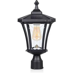 Outdoor Solar Lamp Post Light, Dusk to Dawn Bright Colored LED Waterproof 3-Inch Aluminum Post Lamp with Patterned Glass for Pole Yard Garden Gates Pathway