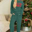 Women Pajamas Set Loungewear Ribbed Long Sleeve Top and Pants with Pockets Lounge Sweatsuit Set (Green, XXL)