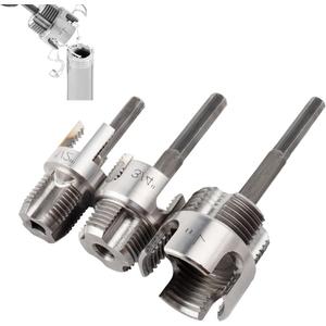 3Pcs Integrated Internal & External Pipe Threading Tool, Bestgle Dual-Function Pipe Thread Cutting Tool for 1/2" & 3/4"& 1" PVC/Plastic Pipes, Electric Drill Compatible Pipe Threader Kit